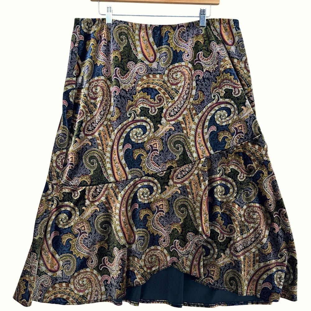 Coldwater Creek Womens XL Paisley Asymmetrical Ruffle Hem Midi Skirt Glittery